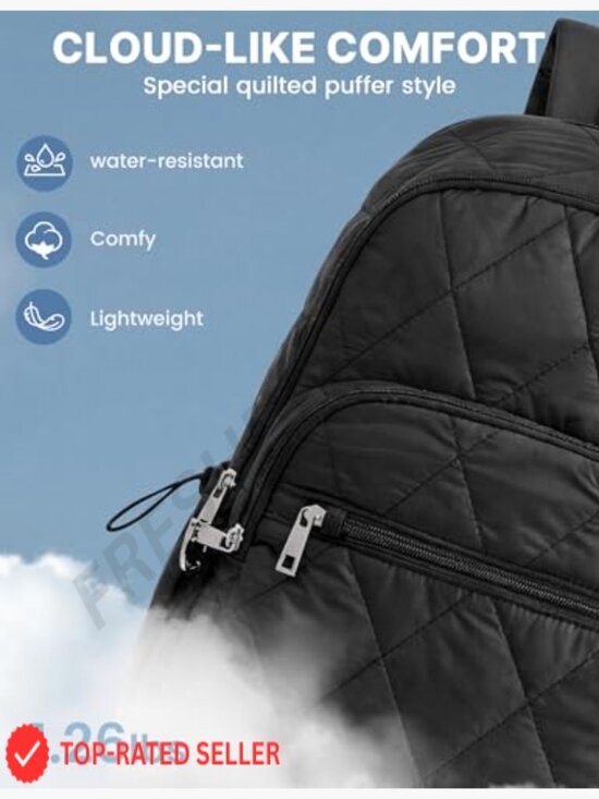 Quilted Puffer Backpack for Women Travel Laptop Daypack Anti-theft Locking main image 4
